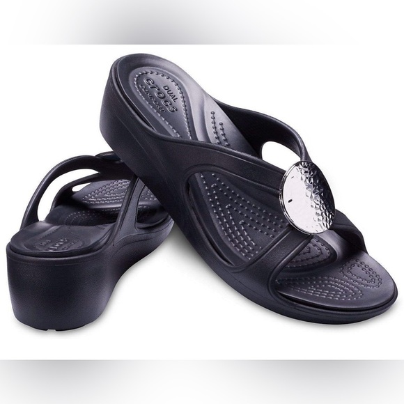 Crocs Sanrah Embellished Black Slip On Sandals - Picture 1 of 11